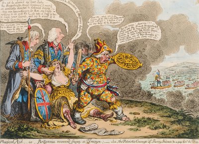 Physical Aid, or Britannia Recovered from a Trance: also, The Patriotic Courage of Sherry Andrews and a Peep into the Fog, Published by Hannah Humphrey in 1803 by James Gillray